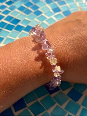 Natural Ametrine Gemstone Chip Stretch Bracelet – Amethyst & Citrine Crystals